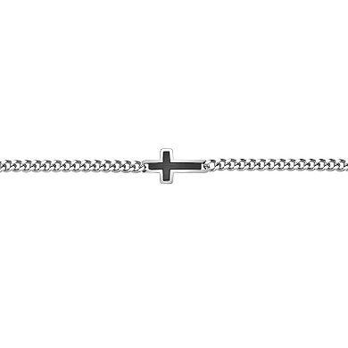 Men's LYNX Black Ion-Plated Stainless Steel Sideways Cross Curb Chain Bracelet