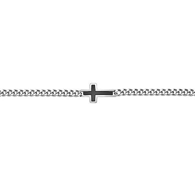 Men's LYNX Black Ion-Plated Stainless Steel Sideways Cross Curb Chain Bracelet