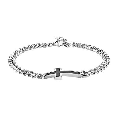 Men's LYNX Black Ion-Plated Stainless Steel Sideways Cross Curb Chain Bracelet