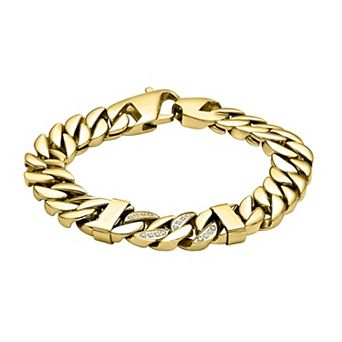 Men's LYNX Gold Tone Ion-Plated Stainless Steel Cubic Zirconia Curb Chain Bracelet