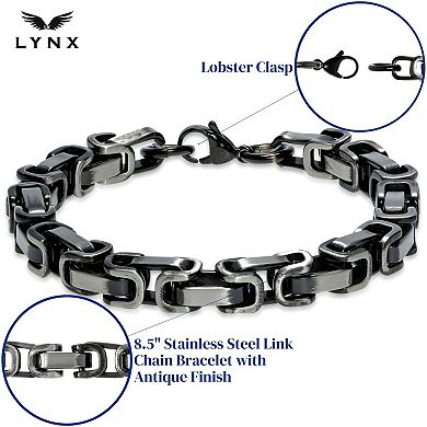 Men's LYNX Antiqued Finish Stainless Steel Bike Chain Bracelet