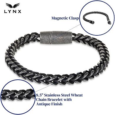 Men's LYNX Antiqued Finish Stainless Steel Wheat Chain Bracelet