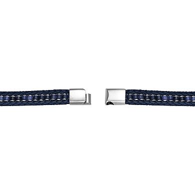 LYNX Men's Stainless Steel Braided Blue Leather Bracelet