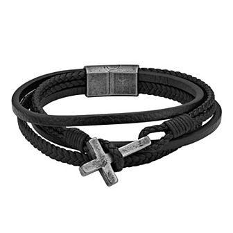 LYNX Men's Antiqued Stainless Steel Multistrand Brown Leather Bracelet