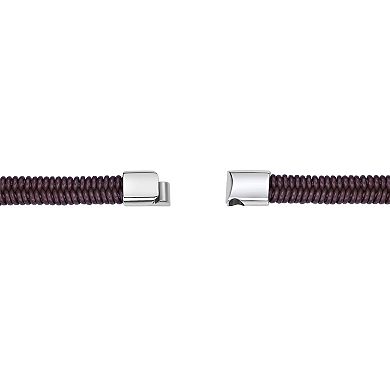 LYNX Men's Stainless Steel Curb Chain & Brown Leather Bracelet