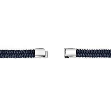 LYNX Men's Stainless Steel Curb Chain & Blue Leather Bracelet