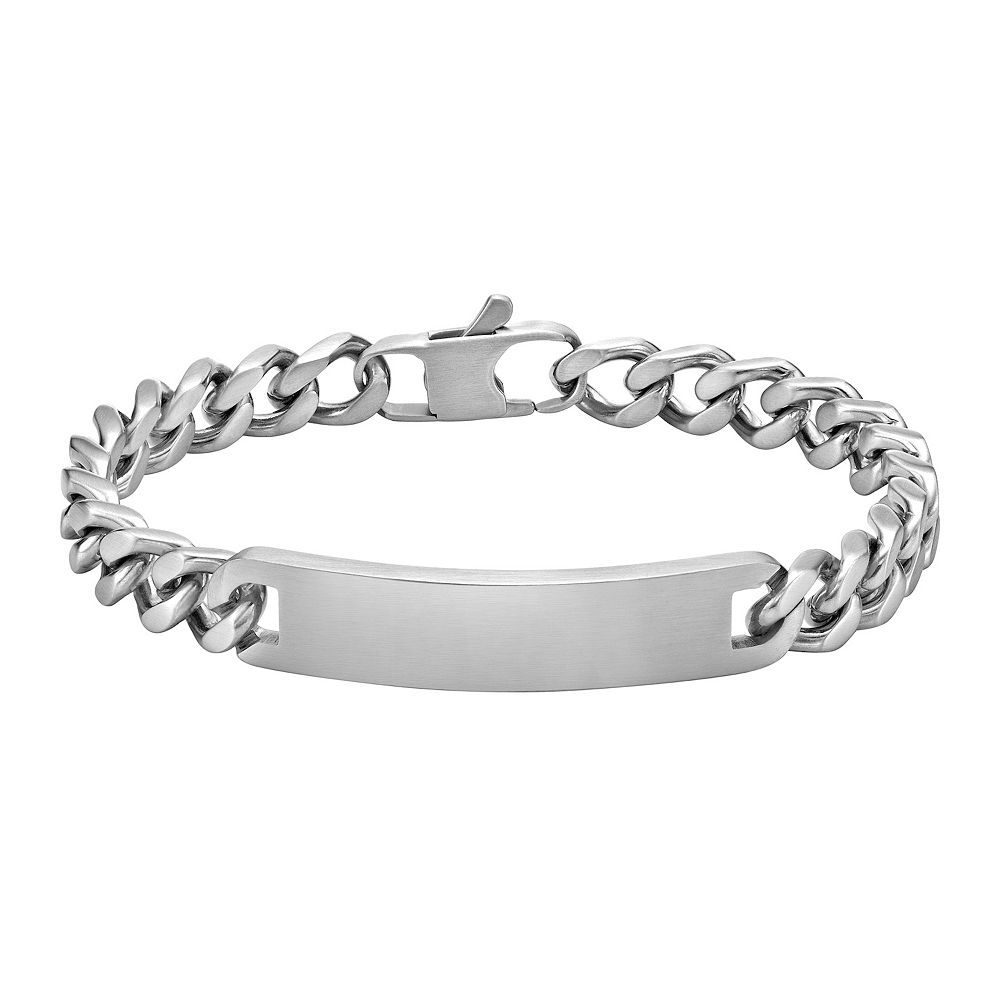 LYNX Men's Matte Stainless Steel Curb Chain ID Bracelet