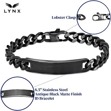 LYNX Men's Antiqued Matte Stainless Steel Curb Chain ID Bracelet