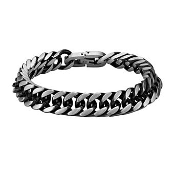 LYNX Men's 10 mm Black Ion-Plated Stainless Steel Curb Chain Bracelet