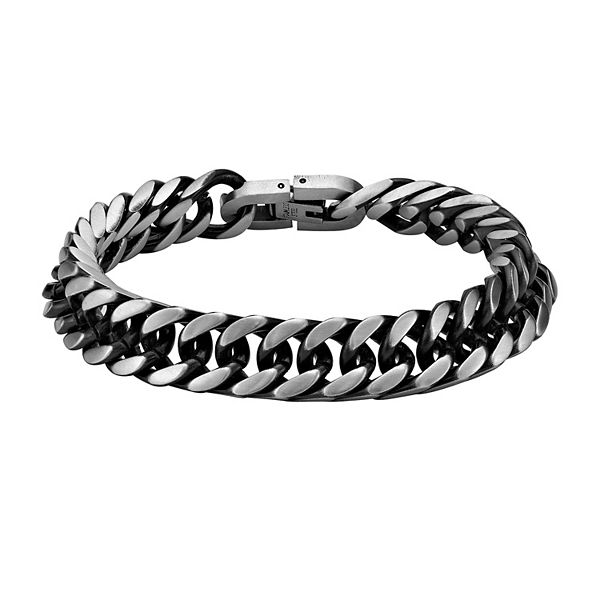 LYNX Men's 10 mm Black Ion-Plated Stainless Steel Curb Chain Bracelet