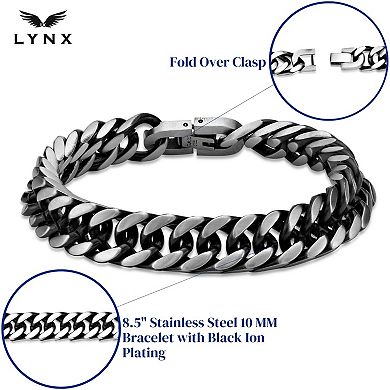 LYNX Men's 10 mm Black Ion-Plated Stainless Steel Curb Chain Bracelet 