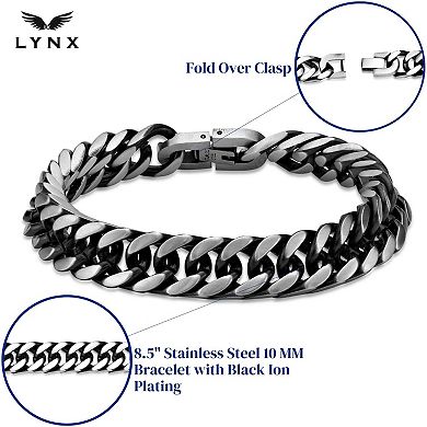 LYNX Men's 10 mm Black Ion-Plated Stainless Steel Curb Chain Bracelet