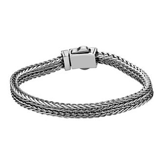 LYNX Men's Black Ion Plated Stainless Steel Double Foxtail Chain Bracelet