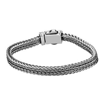 LYNX Men's Black Ion Plated Stainless Steel Double Foxtail Chain Bracelet