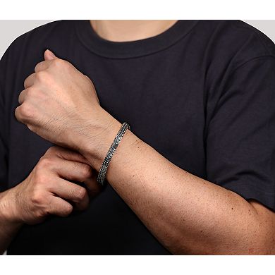 LYNX Men's Black Ion Plated Stainless Steel Double Foxtail Chain Bracelet