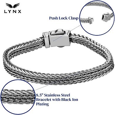 LYNX Men's Black Ion Plated Stainless Steel Double Foxtail Chain Bracelet