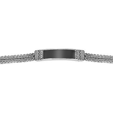 LYNX Men's Stainless Steel Double Foxtail Chain Bracelet with Black Enamel Inlay
