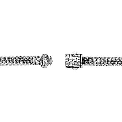 LYNX Men's Stainless Steel Double Foxtail Chain Bracelet with Black Enamel Inlay
