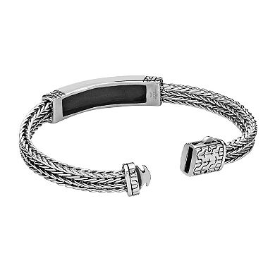 LYNX Men's Stainless Steel Double Foxtail Chain Bracelet with Black Enamel Inlay