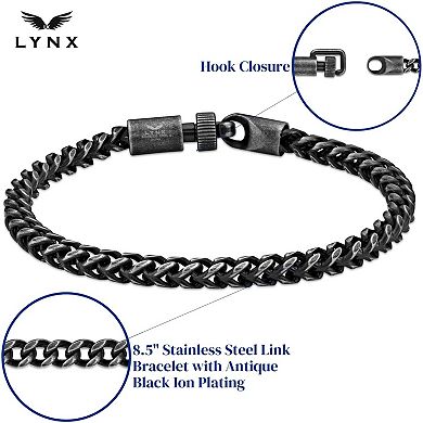 LYNX Men's Antiqued Stainless Steel Foxtail Chain Bracelet