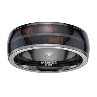 LYNX Men's Black Zirconium Wood Inlay Ring