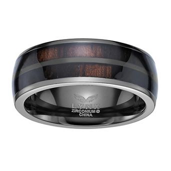 LYNX Men's Black Zirconium Wood Inlay Ring