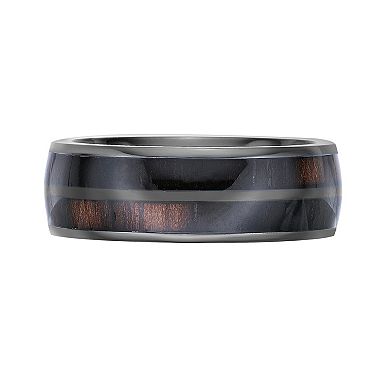 LYNX Men's Black Zirconium Wood Inlay Ring