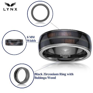 LYNX Men's Black Zirconium Wood Inlay Ring