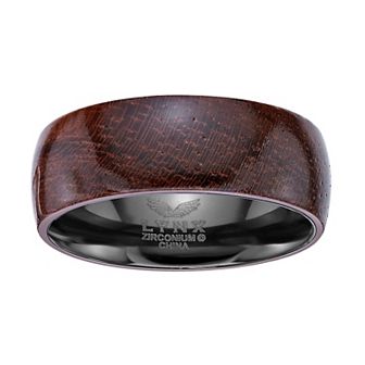 LYNX Men's Black Zirconium Bubinga Wood Inlay Ring