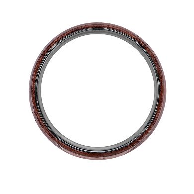 LYNX Men's Black Zirconium Bubinga Wood Inlay Ring