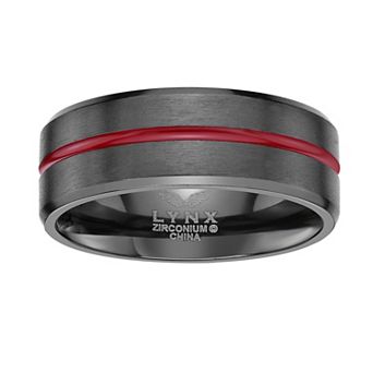LYNX Men's Black Zirconium with Red Stripe Ring