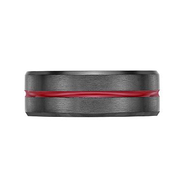 LYNX Men's Black Zirconium with Red Stripe Ring