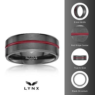 LYNX Men's Black Zirconium with Red Stripe Ring