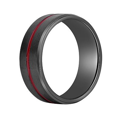 LYNX Men's Black Zirconium with Red Stripe Ring