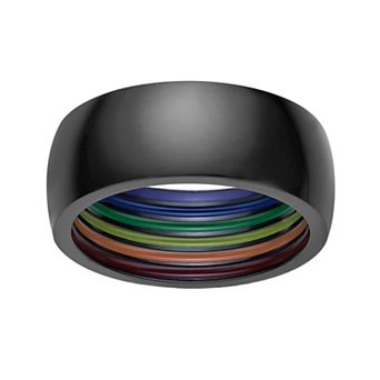 LYNX Men's Black Ion Plated Stainless Steel & Rainbow Enamel Ring