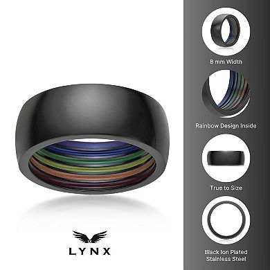 LYNX Men's Black Ion Plated Stainless Steel & Rainbow Enamel Ring