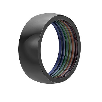 LYNX Men's Black Ion Plated Stainless Steel & Rainbow Enamel Ring