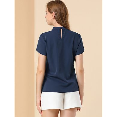 Women's Elegant Tulip Short Sleeve Choker Neck Keyhole Back Work Blouse