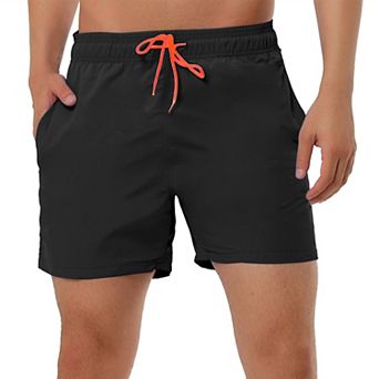 Men's Shorts Summer Beach Shorts Solid Mesh Lining Drawstring Waist Swim Shorts
