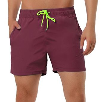Men's Shorts Summer Beach Shorts Solid Mesh Lining Drawstring Waist Swim Shorts