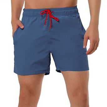 Men's Shorts Summer Beach Shorts Solid Mesh Lining Drawstring Waist Swim Shorts