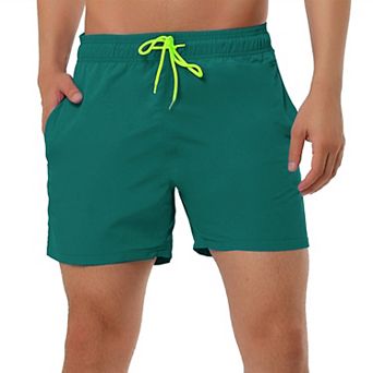 Men's Shorts Summer Beach Shorts Solid Mesh Lining Drawstring Waist Swim Shorts