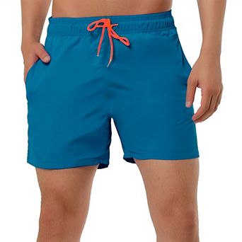 Men's Shorts Summer Beach Shorts Solid Mesh Lining Drawstring Waist Swim Shorts