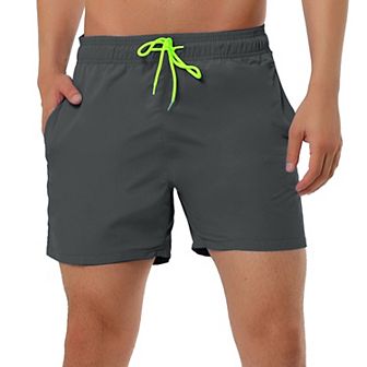 Men's Shorts Summer Beach Shorts Solid Mesh Lining Drawstring Waist Swim Shorts