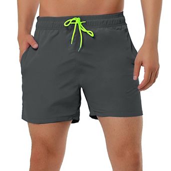 Men's Shorts Summer Beach Shorts Solid Mesh Lining Drawstring Waist Swim Shorts