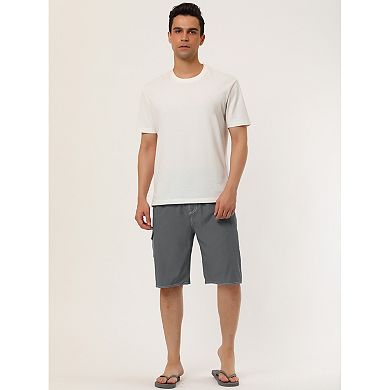 Men's Summer Drawstring Elastic Waist Solid Color Beach Board Swim Shorts