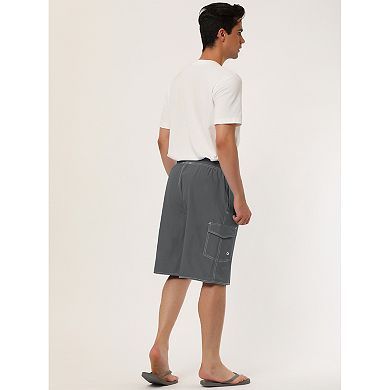 Men's Summer Drawstring Elastic Waist Solid Color Beach Board Swim Shorts