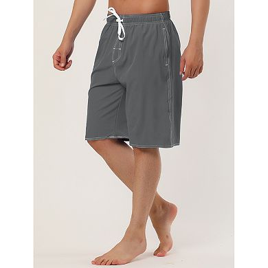 Men's Summer Drawstring Elastic Waist Solid Color Beach Board Swim Shorts