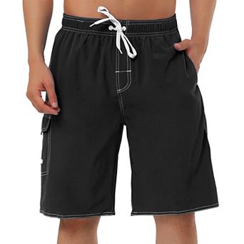 Men's Summer Drawstring Elastic Waist Solid Color Beach Board Swim Shorts
