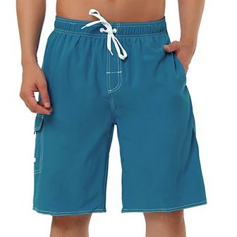 Men's Summer Drawstring Elastic Waist Solid Color Beach Board Swim Shorts